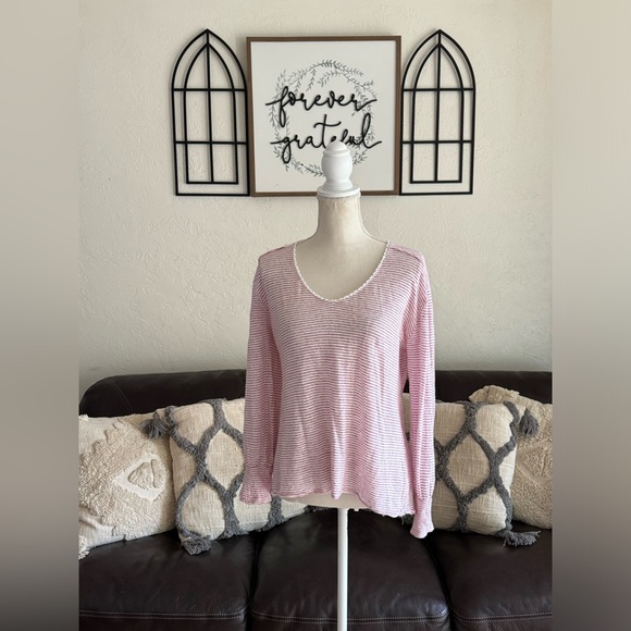 Sundance 100% Linen White Red Stripe Mariner Journey Hi-Low Hem Top Size S Beach - Picture 1 of 14